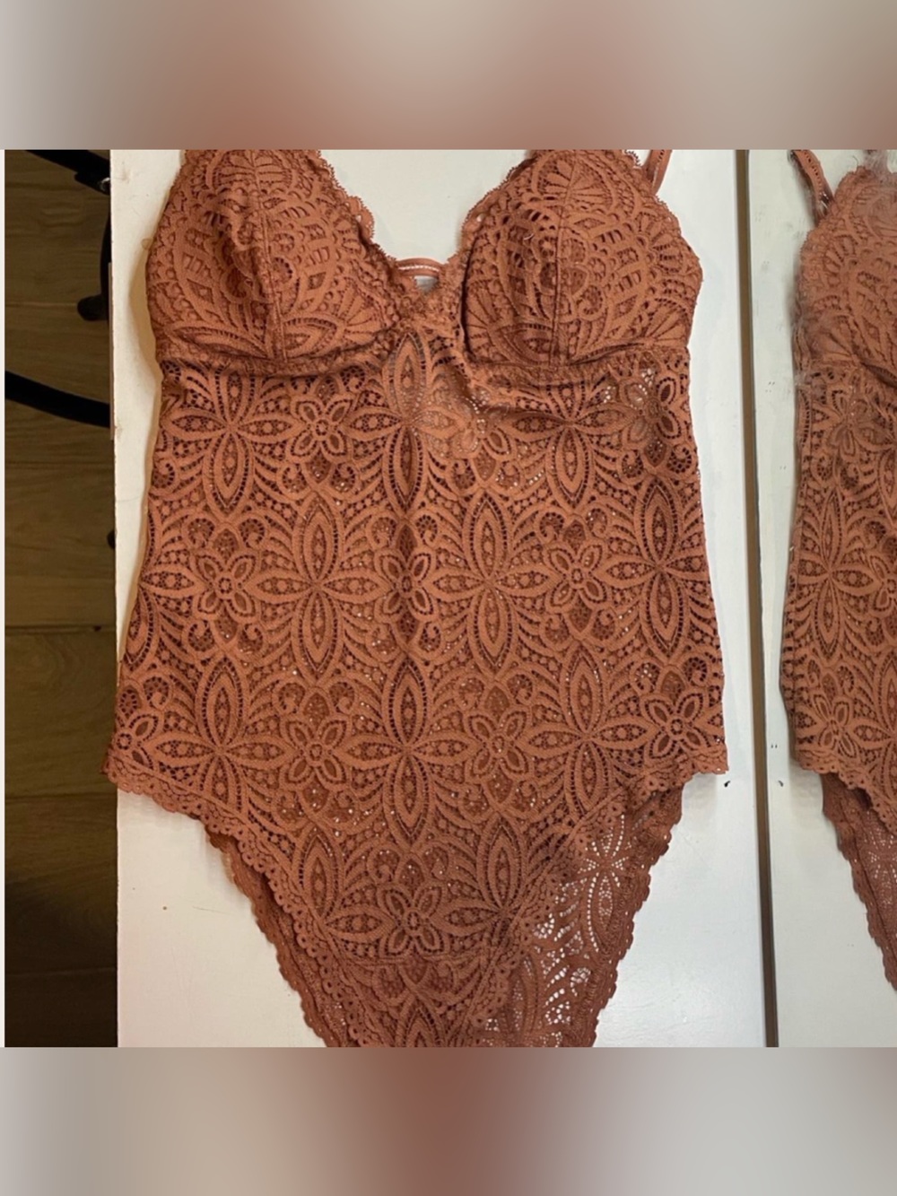 Gilly Hicks Rust Crochet Lace Bodysuit